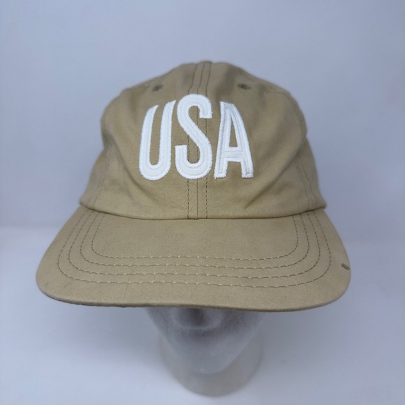 Rare Vintage Polo Sport Ralph Lauren‎ USA Logo Tan Hat Cap Buckle Back Strap